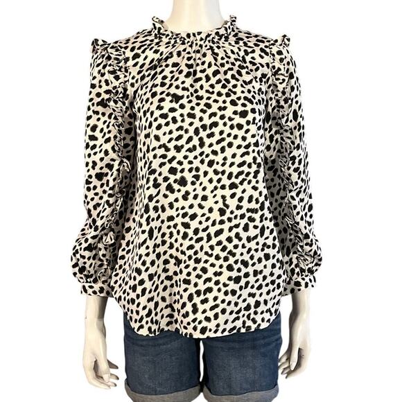 J.Crew Womens Ruffle Sleeve Leopard Print Satin Crepe Top Blouse Size Small - Picture 15 of 15